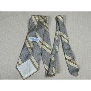 Vintage 70s Don Loper Silk Tie California Slant Stripe | Tan Gray | 56"L 4.25"W